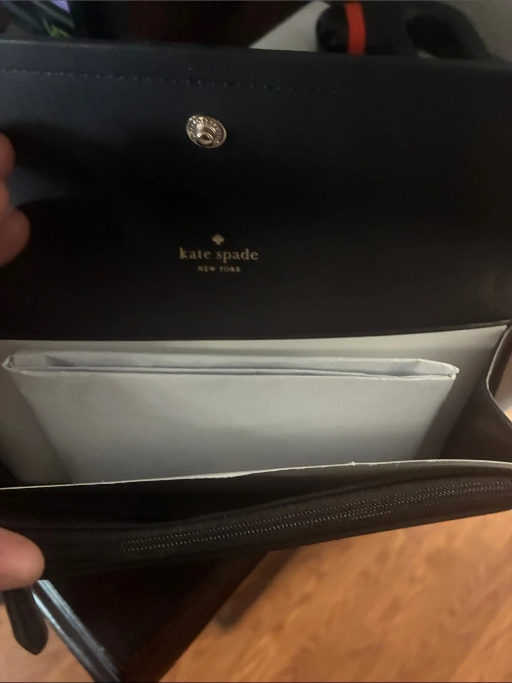 kate spade Black Leather Men's Wallet with Gold Logo